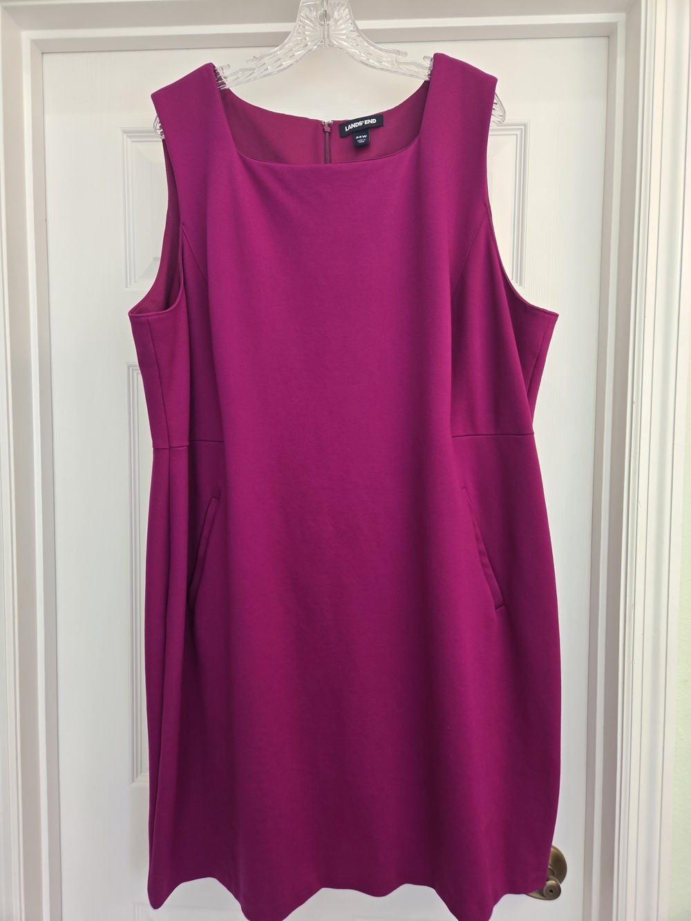 Lands' End Plus Sleeveless Shift Dress in Magenta 24W Tummy Smooth Panel